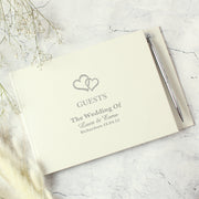 Personalised Hearts Wedding Hardback Guest Book & Pen