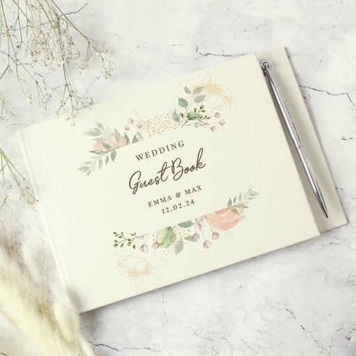 Personalised Floral Watercolour Wedding Hardback Guest Book & Pen