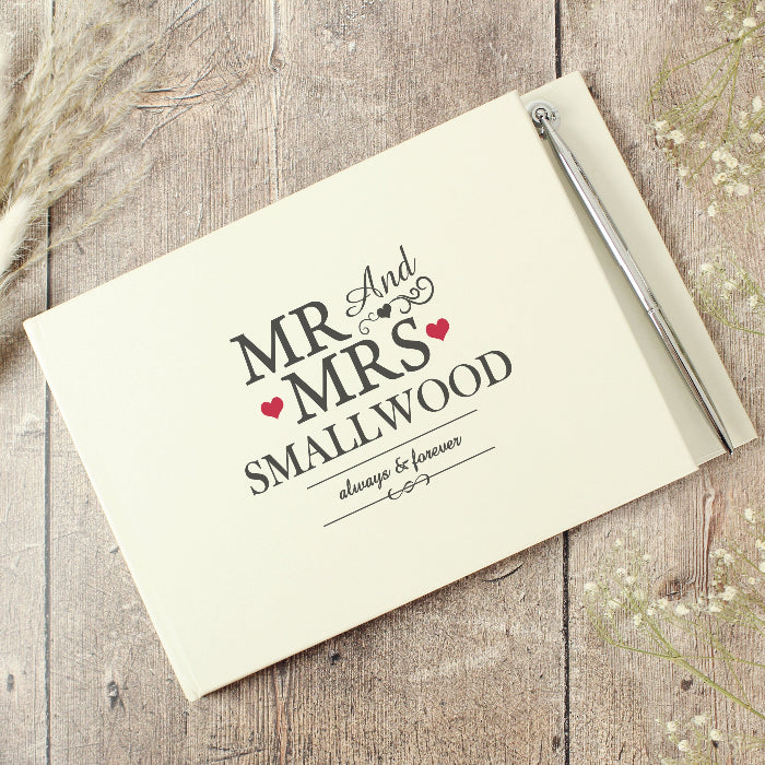 Personalised Mr & Mrs Wedding Hardback Guest Book & Pen