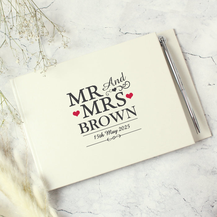 Personalised Mr & Mrs Wedding Hardback Guest Book & Pen