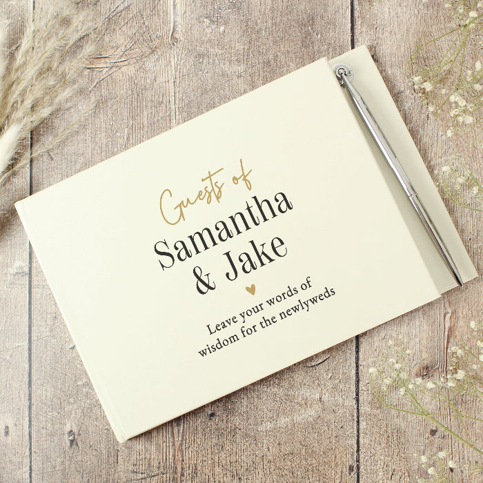 Personalised Black & Gold Wedding Guest Book - Any Text