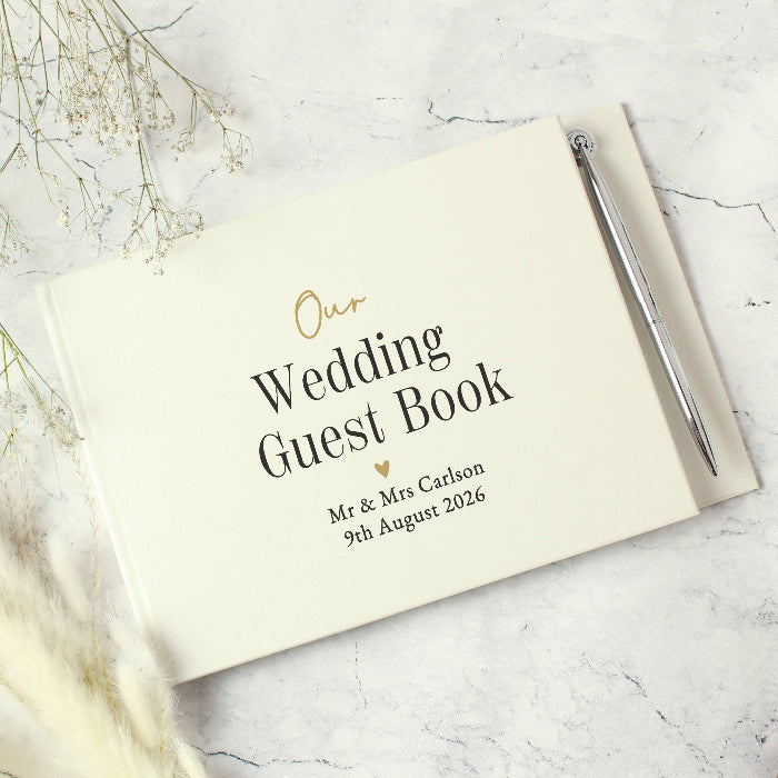 Personalised Black & Gold Wedding Guest Book - Any Text