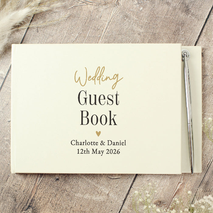 Personalised Black & Gold Wedding Guest Book - Any Text