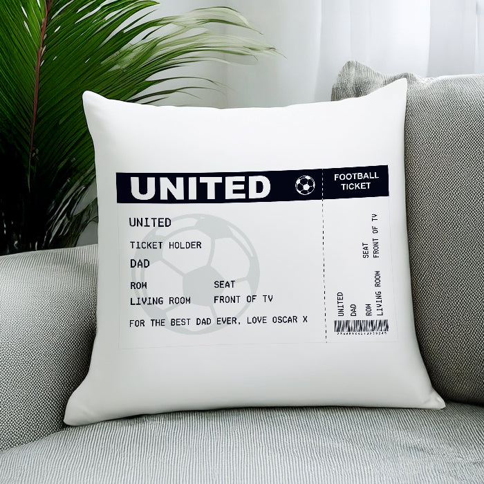 Personalised Football Ticket Cushion - Football Lover Gift