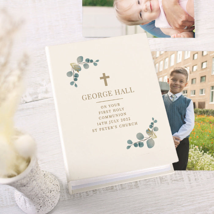 Personalised Botanical Cross Holy Communion Photo Album