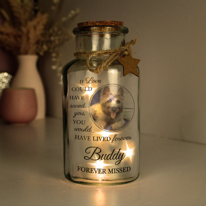 Personalised Pet Memorial Remembrance Photo Upload LED Light Up Jar