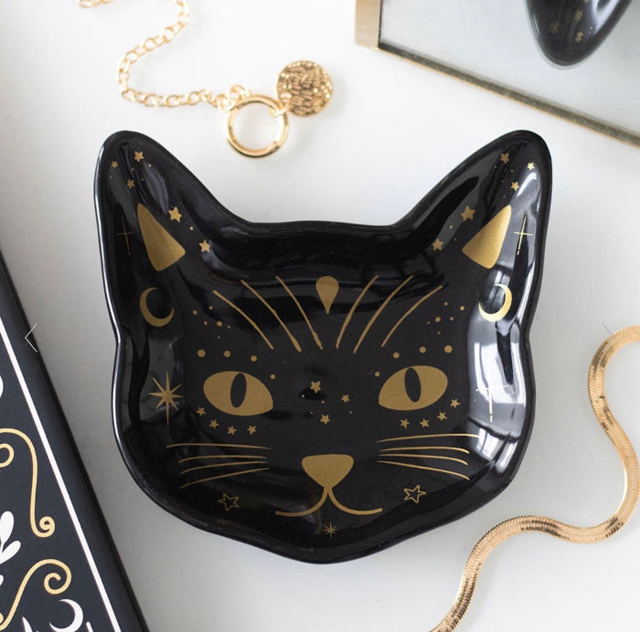 Mystical Magick Black Cat Face Trinket Dish