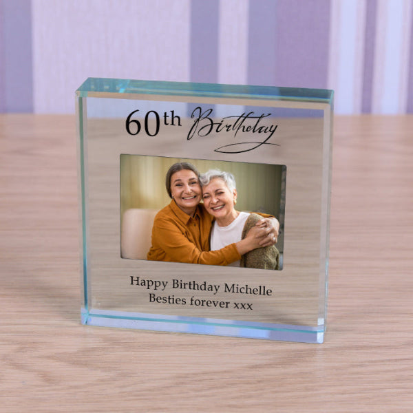 60th Birthday Photo Glass Freestanding Keepsake