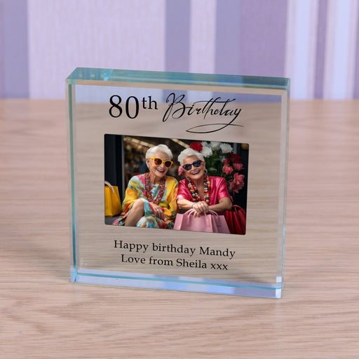 Personalised 80th Birthday Photo Glass Token Keepsake Gift