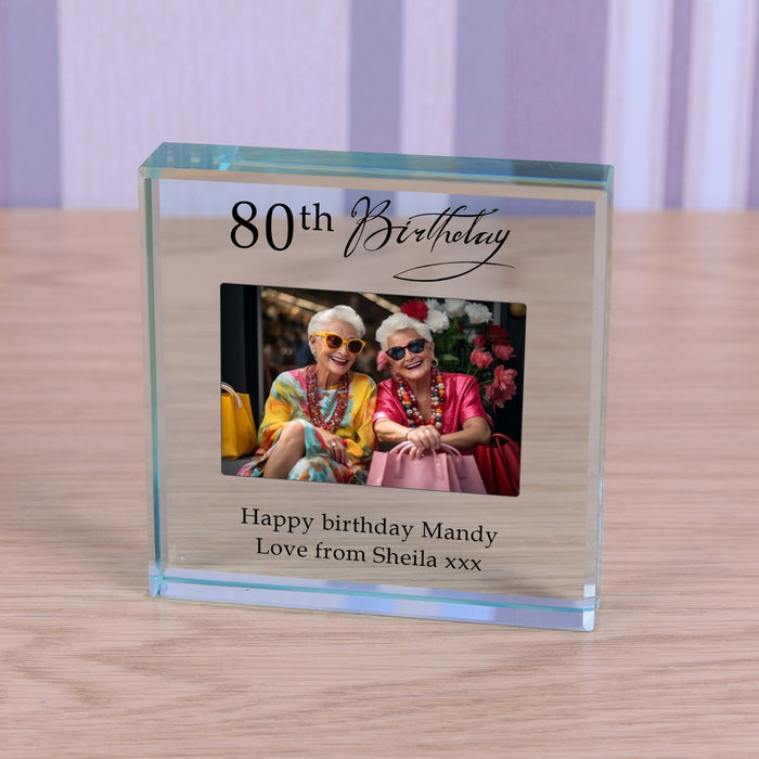 Personalised 80th Birthday Photo Glass Token Keepsake Gift