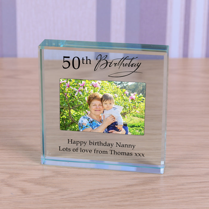 Personalised 50th Birthday Photo Glass Token Keepsake Gift