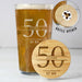Personalised 50th Birthday Pint Glass & Bamboo Bottle Opener Coaster Gift Set