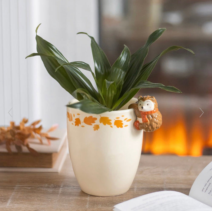 Autumn Plant Pot with Hedgehog - Autumn Home Decor
