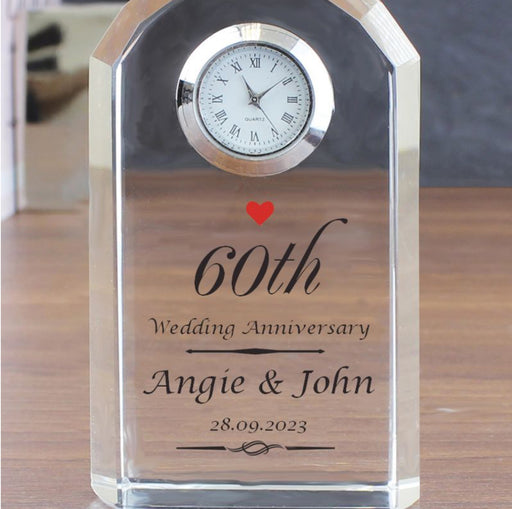 Personalised 60th Diamond Wedding Anniversary Crystal Clock