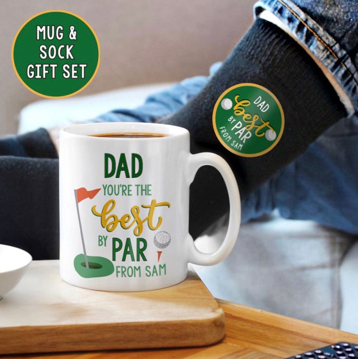 Personalised Dad Best By Par Golf Mug & Socks Gift Set