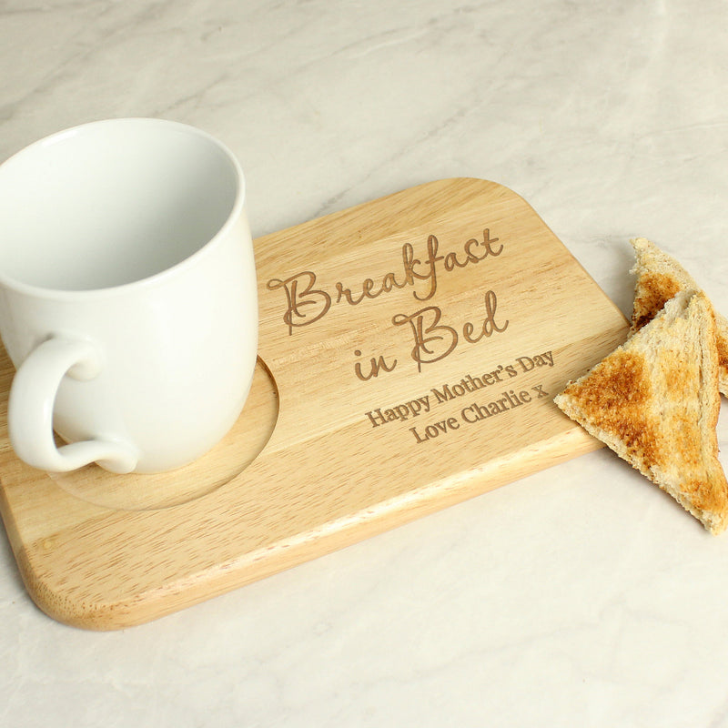 Personalised Breakfast In Bed Wooden Coaster Tray Board