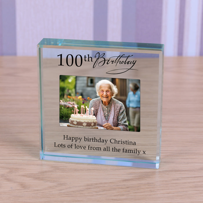 Personalised 100th Birthday Photo Glass Token Keepsake Gift