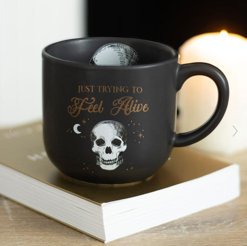 Trying To Feel Alive Skull Mug