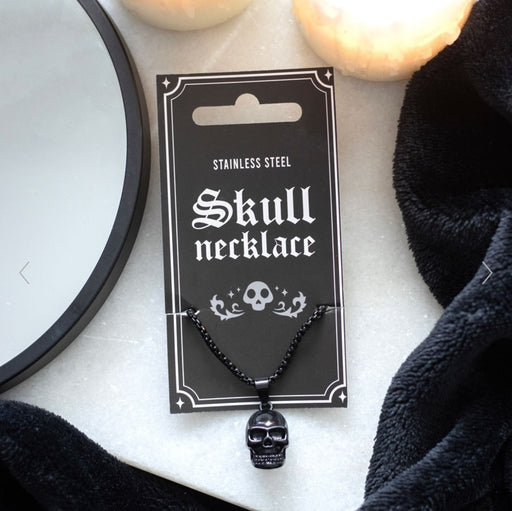 Black Obsidian Stainless Steel Skull Necklace