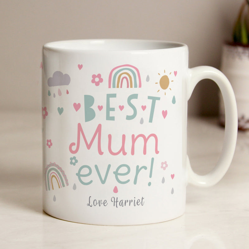 Personalised Best Ever Mum or Mummy Rainbows & Sunshine Mug
