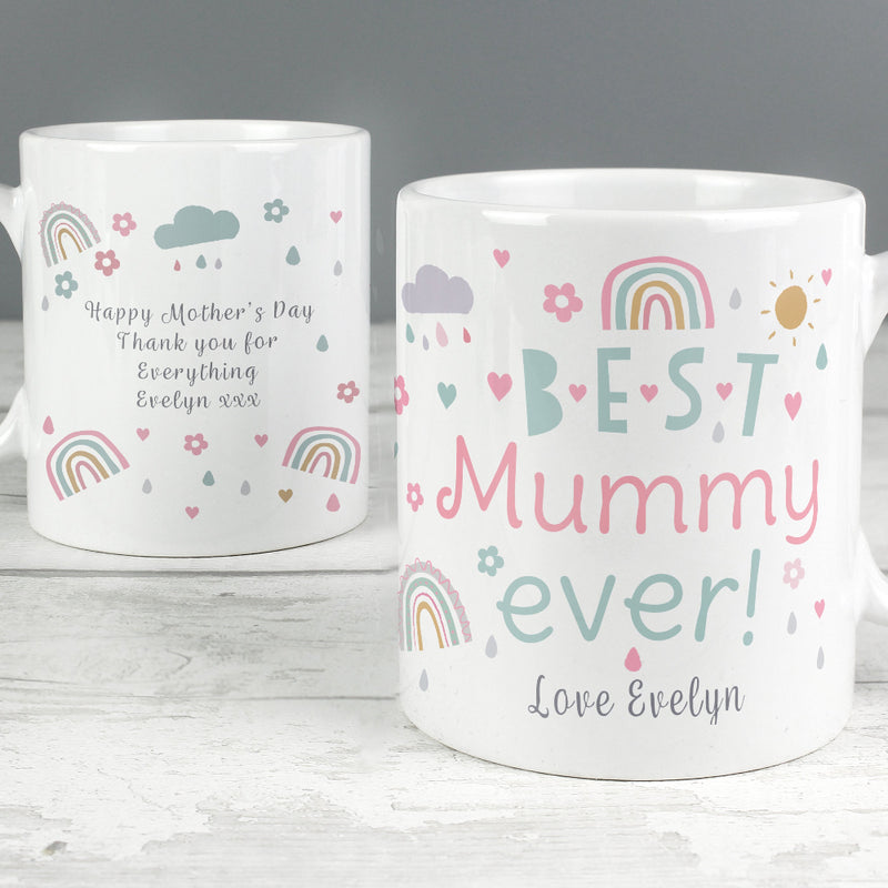 Personalised Best Ever Mum or Mummy Rainbows & Sunshine Mug