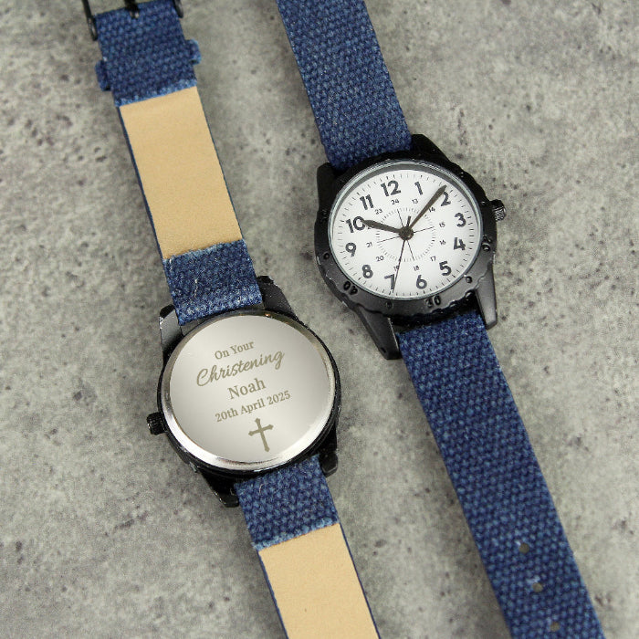 Engraved Christening Blue Watch