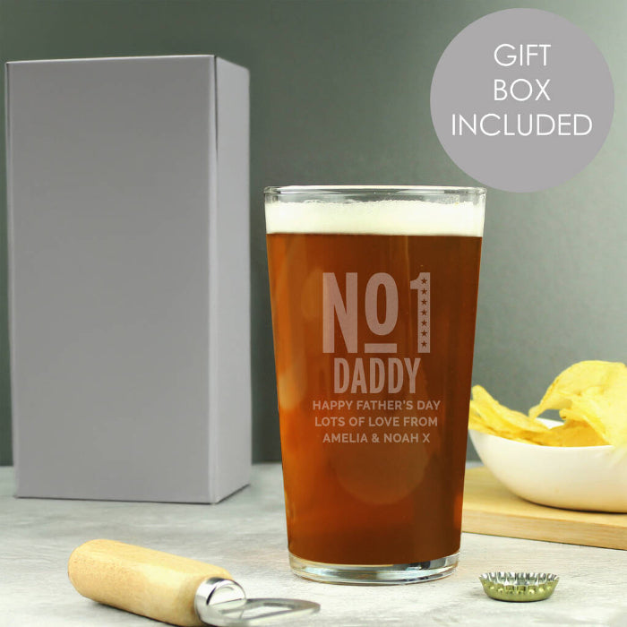 Personalised No. One Dad Pint Glass Gift