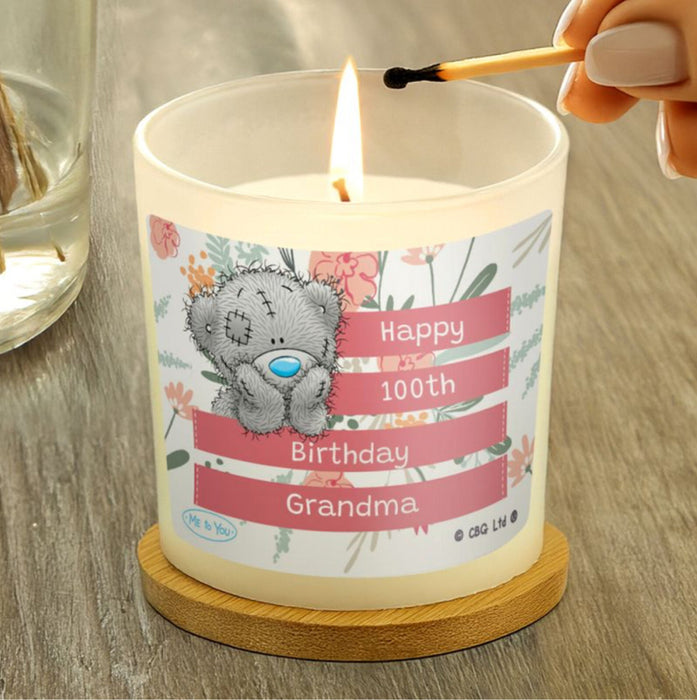 Personalised Me To You Floral 100th Birthday Scented Jar Candle