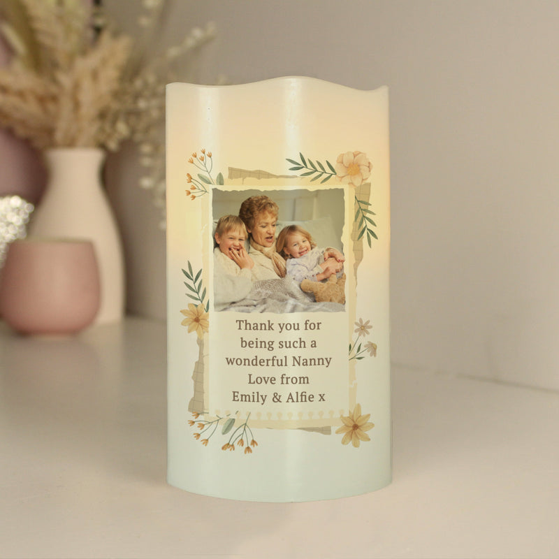 Personalised Wild Flowers Mother’s Day Photo Upload LED Candle