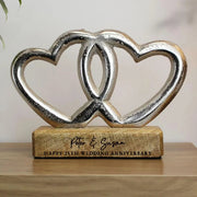 Personalised 25th Anniversary Double Heart Wooden Ornament Gift