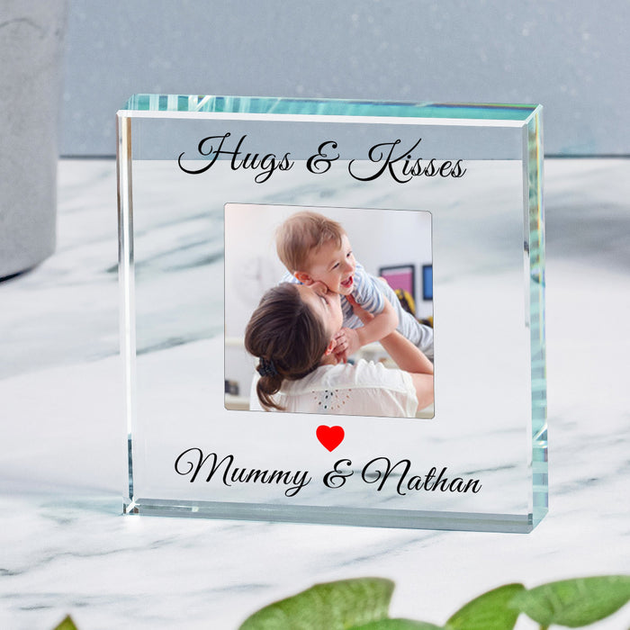 Personalised Hugs and Kisses Photo Glass Block