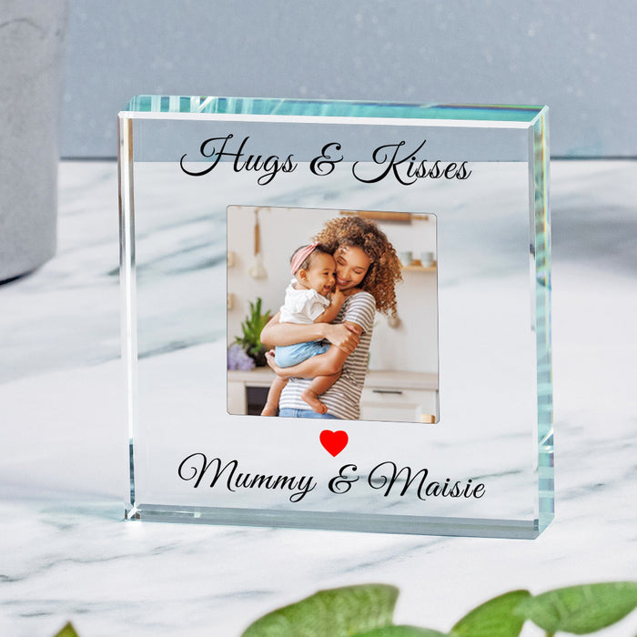 Personalised Hugs and Kisses Photo Glass Block