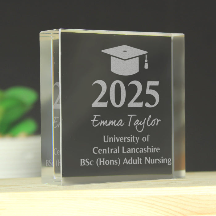 Personalised Graduation Crystal Glass Gift Plaque