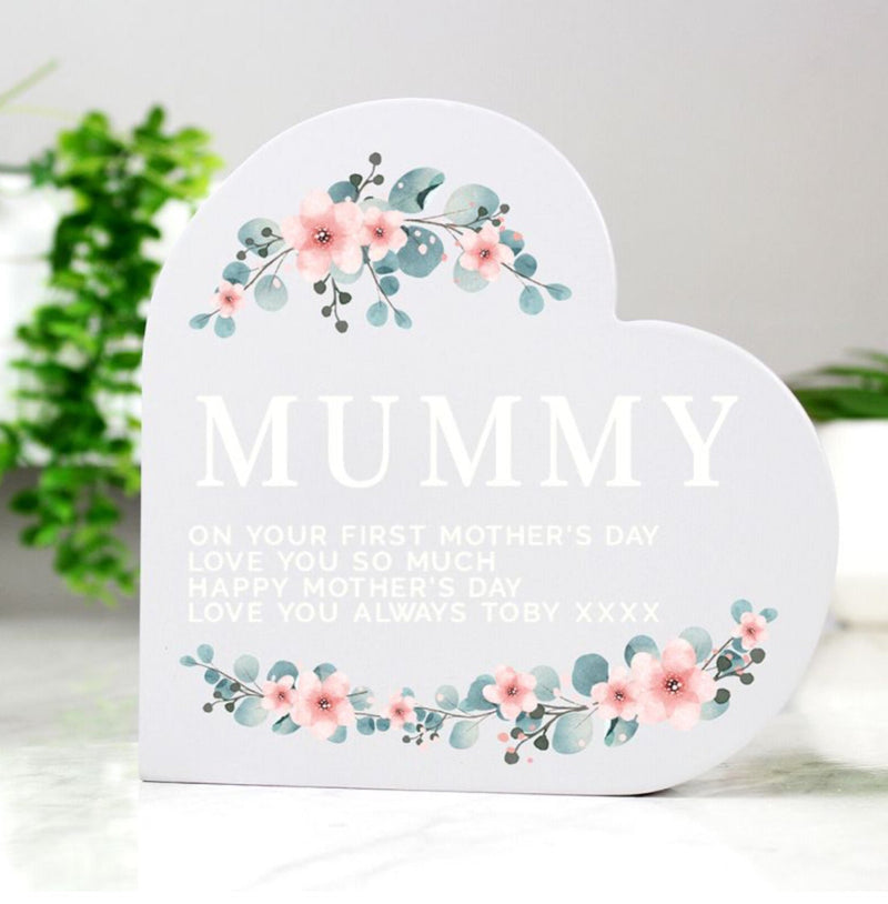 Personalised First Mother's Day Floral Freestanding Heart