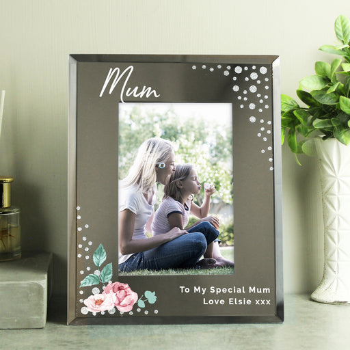 Personalised Floral Mum Diamante Glass Photo Frame - 6x4