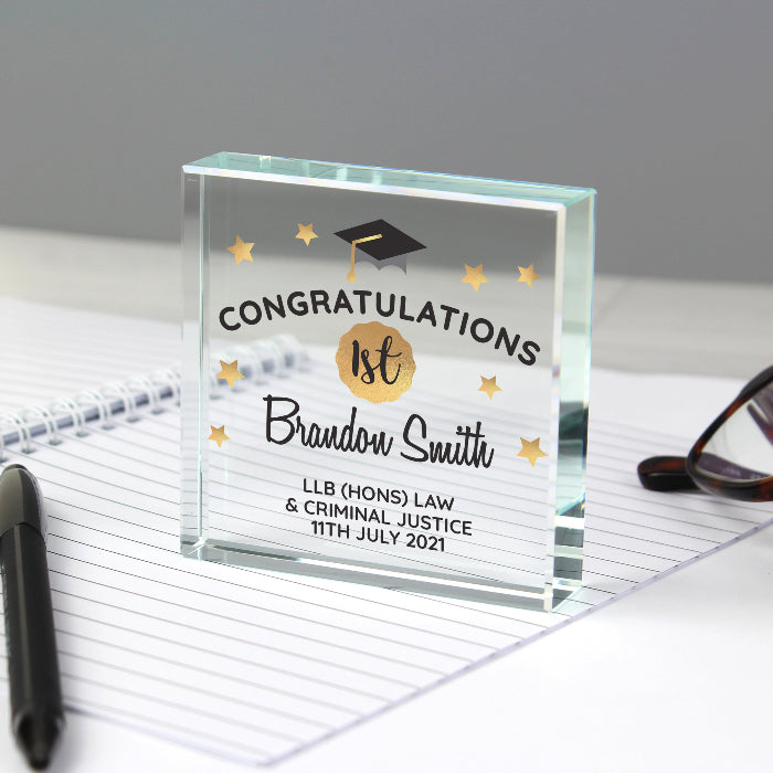 Personalised Congratulations Graduation Crystal Glass Gift Plaque