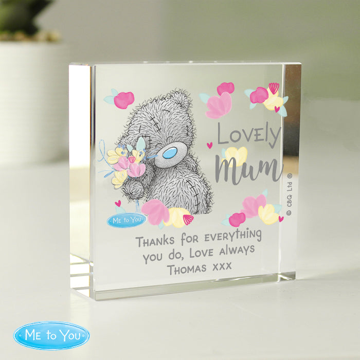 Personalised Me to You Lovely Mum Crystal Glass Gift Plaque