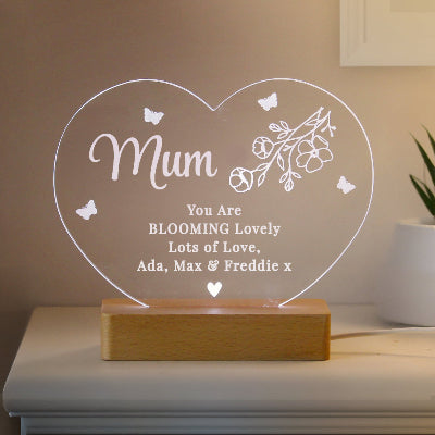 Personalised Floral Heart Mother’s Day LED Light Gift