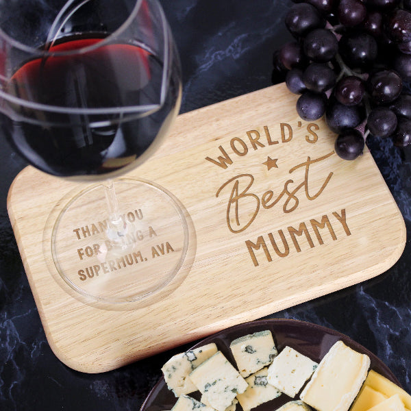 Engraved World's Best Mum or Mummy Wooden Coaster Tray