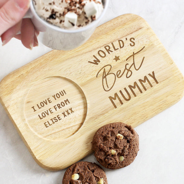 Engraved World's Best Mum or Mummy Wooden Coaster Tray