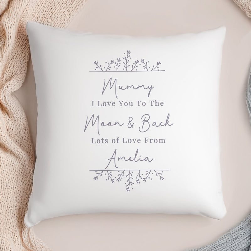 Personalised Grey Floral Cushion - Any Text