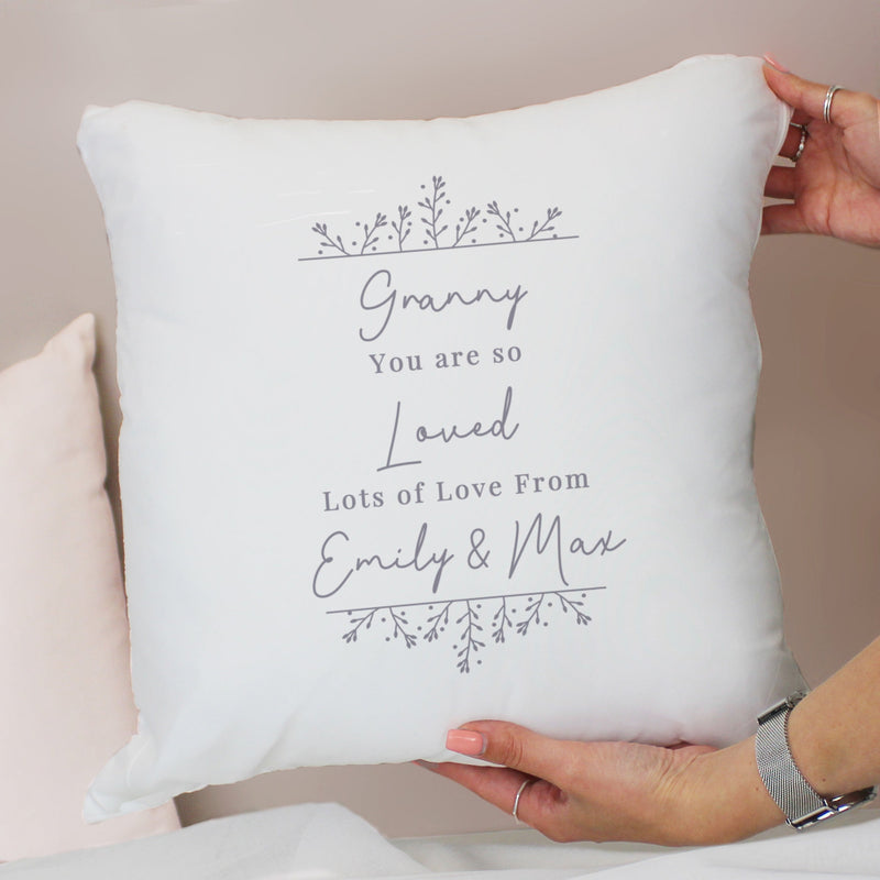 Personalised Grey Floral Cushion - Any Text