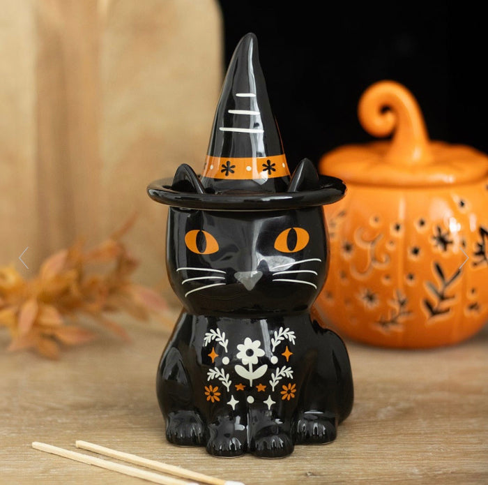 Halloween Frightful Folk Black Cat Oil Burner