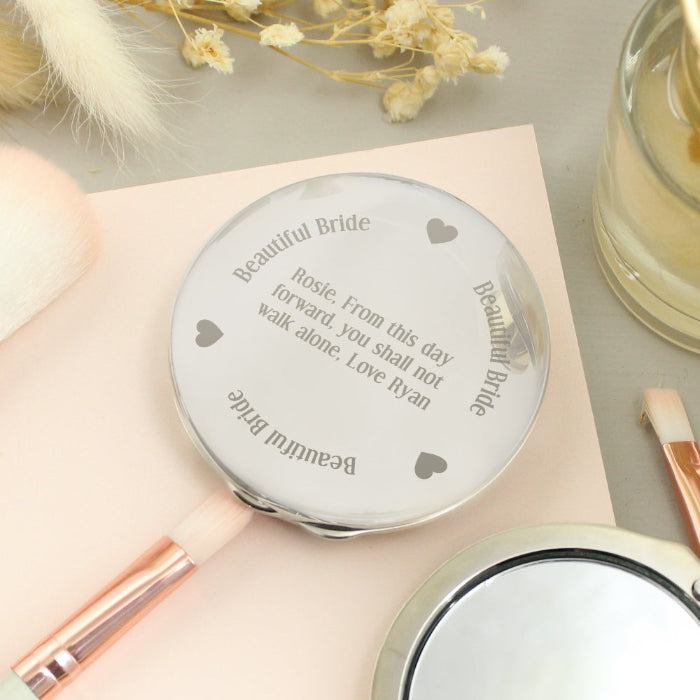 Engraved Beautiful Bride Compact Mirror