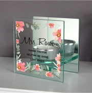 Personalised Floral Teacher Mirrored Glass Tea Light Candle Holder Gift