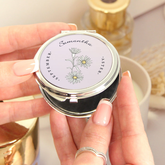 Personalised Birth Month Flower Compact Mirror