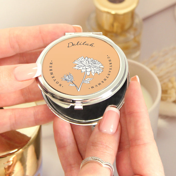 Personalised Birth Month Flower Compact Mirror