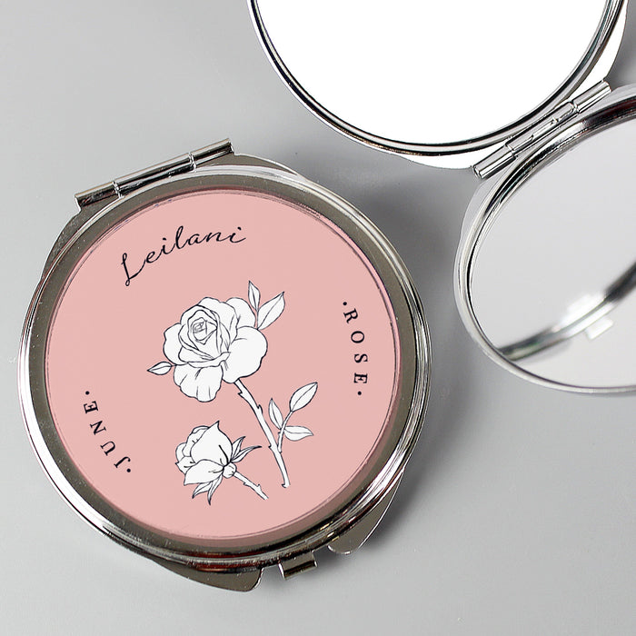 Personalised Birth Month Flower Compact Mirror