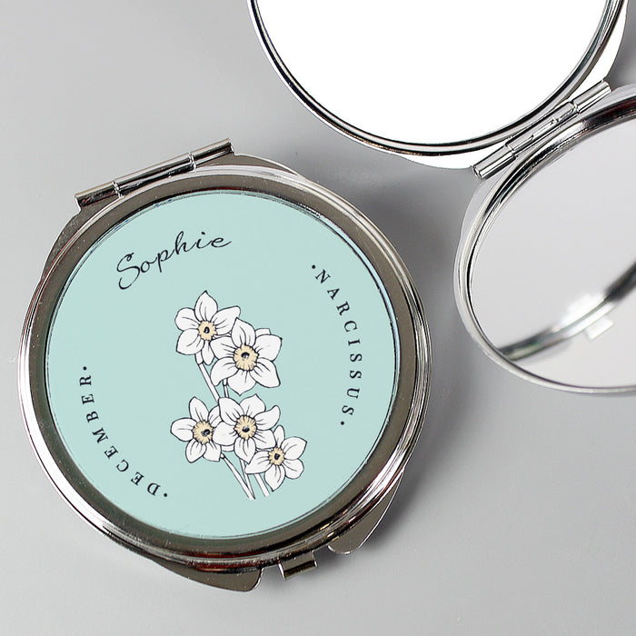 Personalised Birth Month Flower Compact Mirror