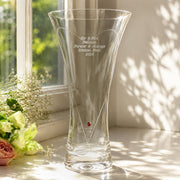 Engraved Large Hand Cut Ruby Diamante Heart Vase